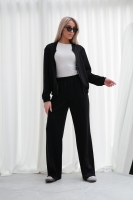 Luksusowy Komplet Damski Masełko Bluza Rozpinana + Spodnie Wide Leg Premium Soft Touch Elegancja & Komfort-CZARNY